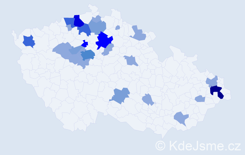 Příjmení: 'Valjent', počet výskytů 59 v celé ČR