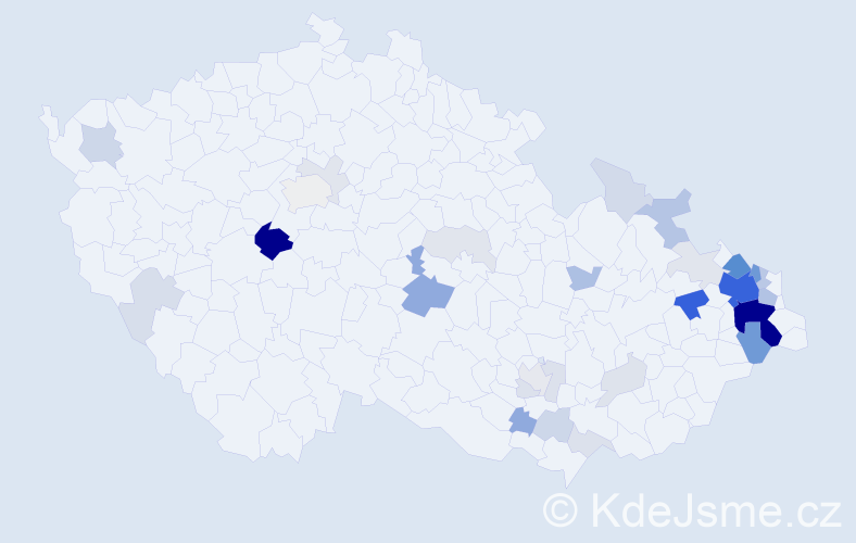 Příjmení: 'Hranická', počet výskytů 135 v celé ČR