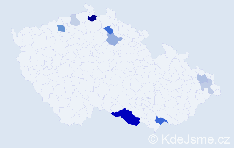 Příjmení: 'Mokrohajský', počet výskytů 27 v celé ČR