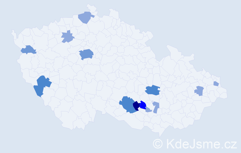 Příjmení: 'Klištinec', počet výskytů 28 v celé ČR