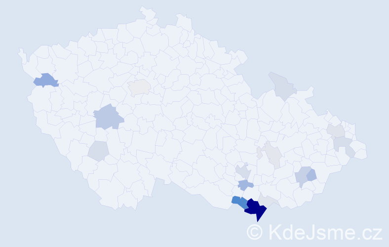 Příjmení: 'Zugárková', počet výskytů 57 v celé ČR