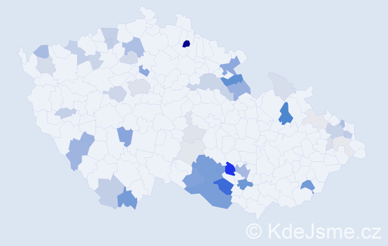 Příjmení: 'Kudera', počet výskytů 160 v celé ČR