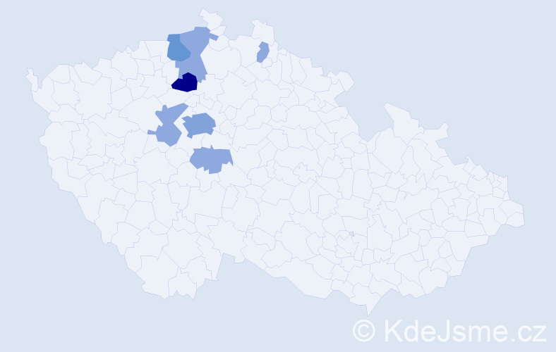 Příjmení: 'Kekule', počet výskytů 19 v celé ČR