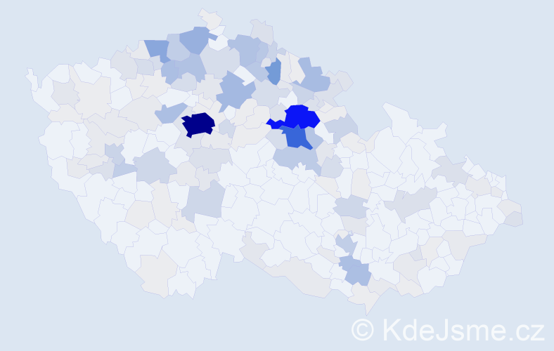 Příjmení: 'Bažant', počet výskytů 823 v celé ČR