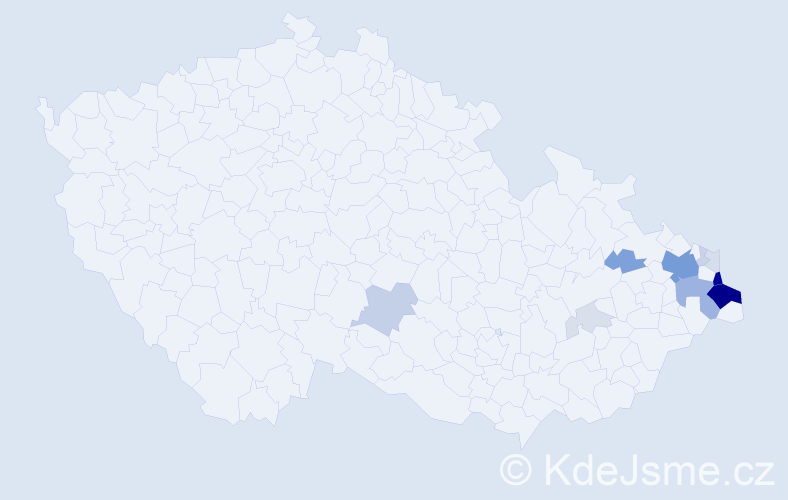 Příjmení: 'Pindor', počet výskytů 49 v celé ČR