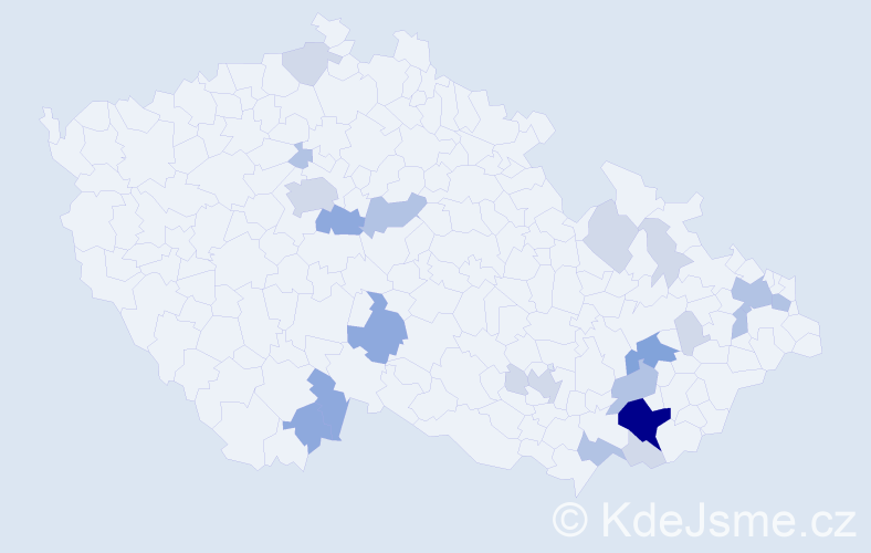Příjmení: 'Kostelníčková', počet výskytů 54 v celé ČR