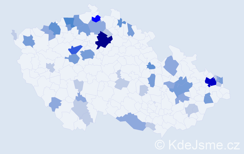 Příjmení: 'Deák', počet výskytů 120 v celé ČR