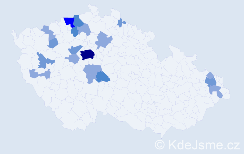 Příjmení: 'Zimermanová', počet výskytů 39 v celé ČR
