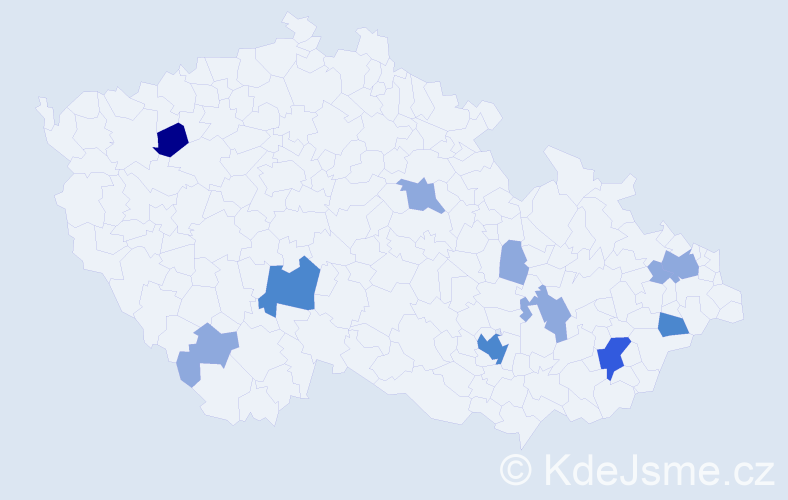 Příjmení: 'Czinegová', počet výskytů 20 v celé ČR