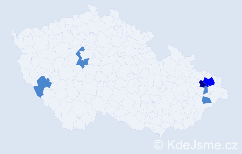 Příjmení: 'Tichopad', počet výskytů 9 v celé ČR
