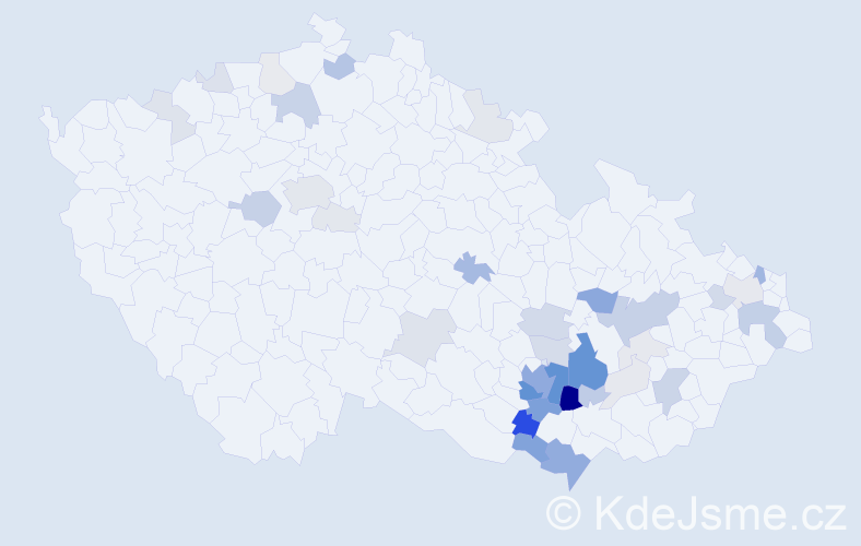 Příjmení: 'Hrozek', počet výskytů 148 v celé ČR