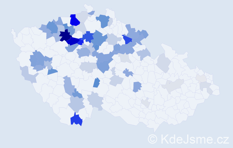 Příjmení: 'Kernerová', počet výskytů 182 v celé ČR