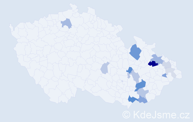 Příjmení: 'Ospalík', počet výskytů 38 v celé ČR