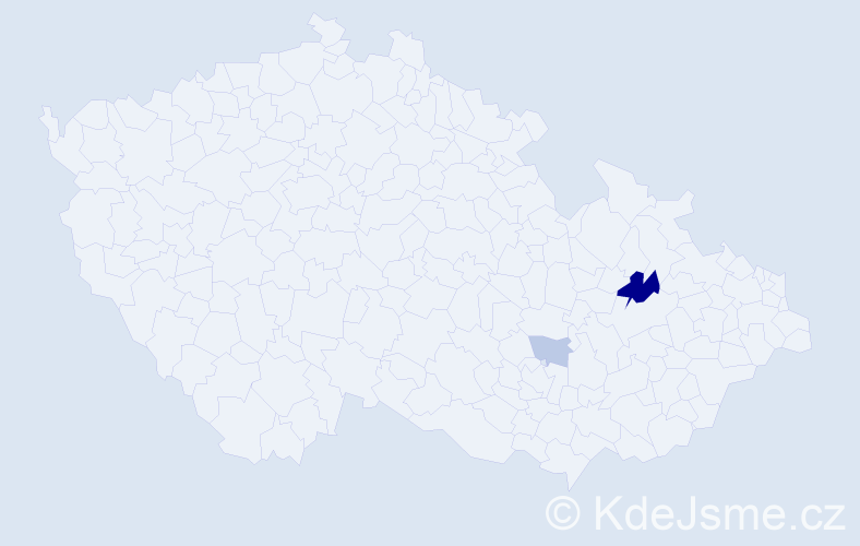 Příjmení: 'Pevner', počet výskytů 5 v celé ČR
