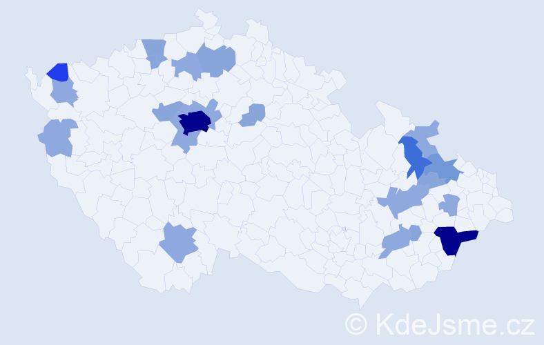Příjmení: 'Kajabová', počet výskytů 56 v celé ČR