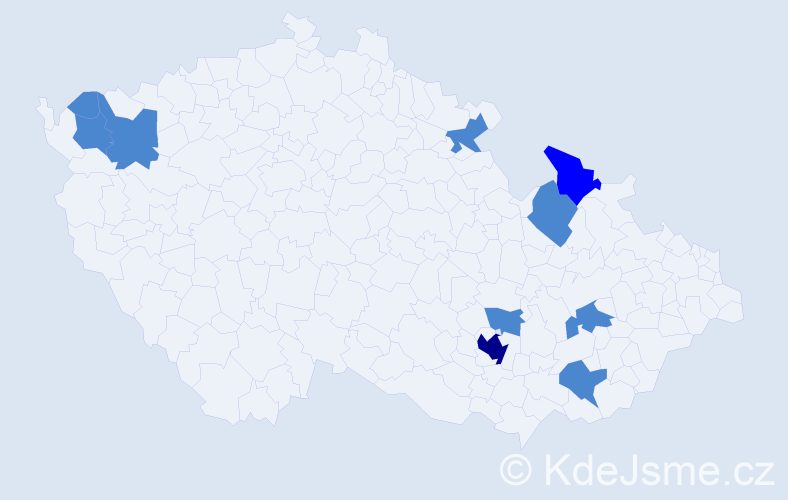 Příjmení: 'Bružeňáková', počet výskytů 13 v celé ČR