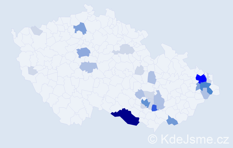 Příjmení: 'Durák', počet výskytů 85 v celé ČR