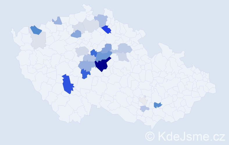 Příjmení: 'Hubal', počet výskytů 84 v celé ČR