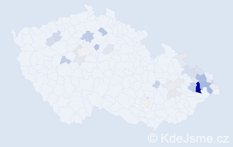 Příjmení: 'Kutáčová', počet výskytů 160 v celé ČR