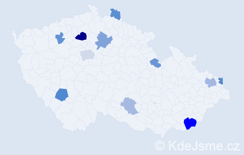 Příjmení: 'Kánová', počet výskytů 25 v celé ČR