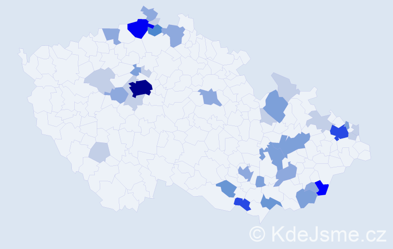 Příjmení: 'Macharová', počet výskytů 102 v celé ČR