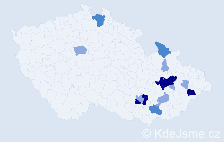 Příjmení: 'Prstek', počet výskytů 27 v celé ČR