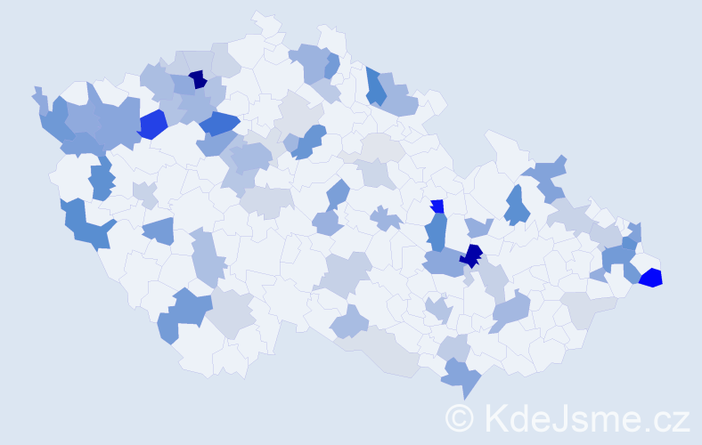 Příjmení: 'Bednár', počet výskytů 214 v celé ČR