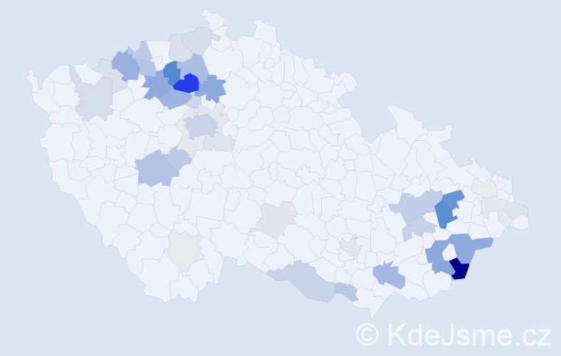 Příjmení: 'Krahulík', počet výskytů 145 v celé ČR