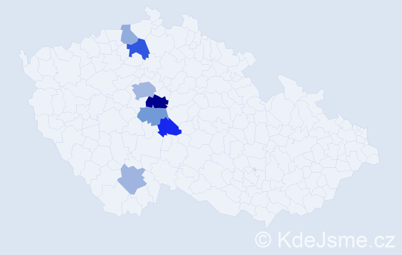 Příjmení: 'Hutar', počet výskytů 15 v celé ČR