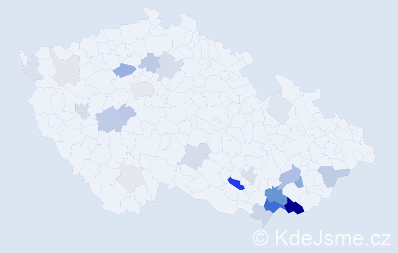 Příjmení: 'Káčerek', počet výskytů 91 v celé ČR