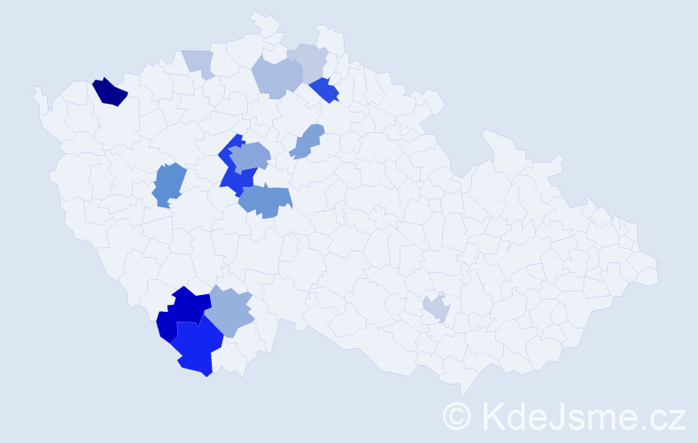 Příjmení: 'Bažilová', počet výskytů 44 v celé ČR