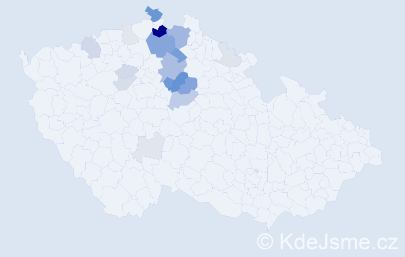 Příjmení: 'Čmugr', počet výskytů 60 v celé ČR