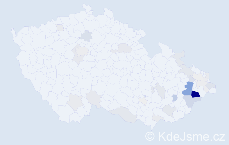 Příjmení: 'Machýčková', počet výskytů 96 v celé ČR