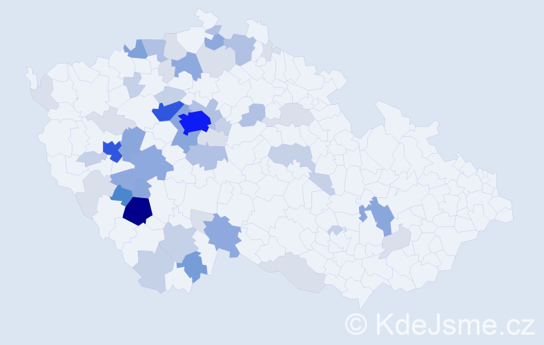 Příjmení: 'Hokr', počet výskytů 180 v celé ČR