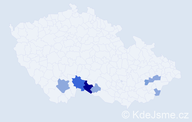 Příjmení: 'Bryolová', počet výskytů 18 v celé ČR