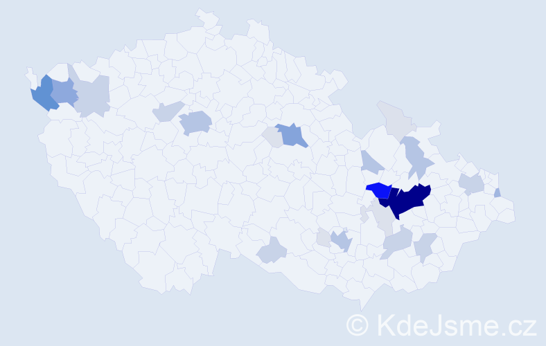 Příjmení: 'Utíkal', počet výskytů 97 v celé ČR
