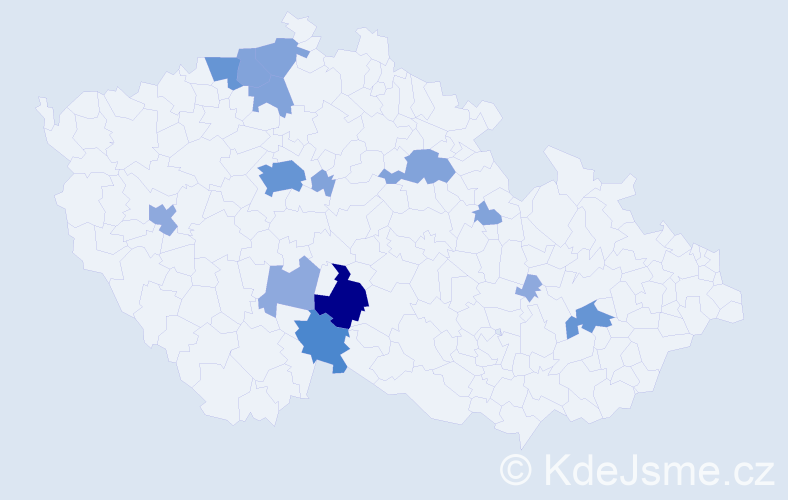 Příjmení: 'Kyba', počet výskytů 36 v celé ČR