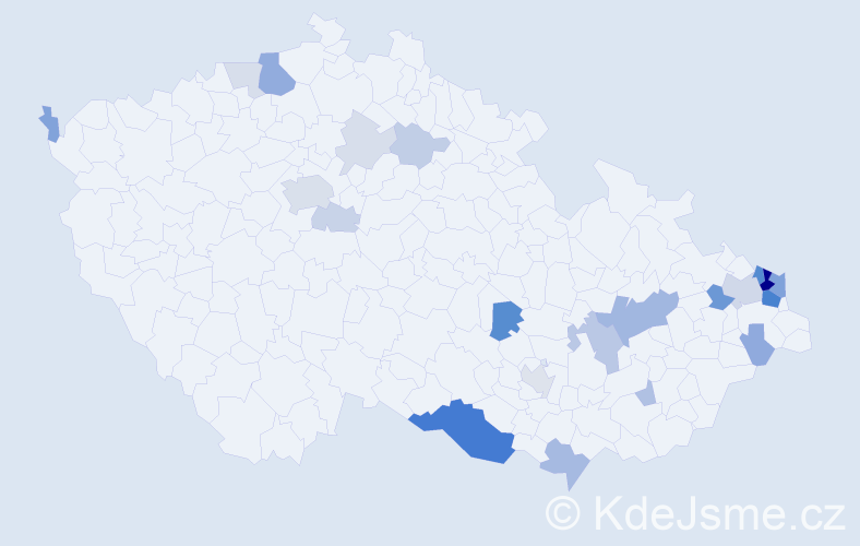 Příjmení: 'Janečko', počet výskytů 70 v celé ČR
