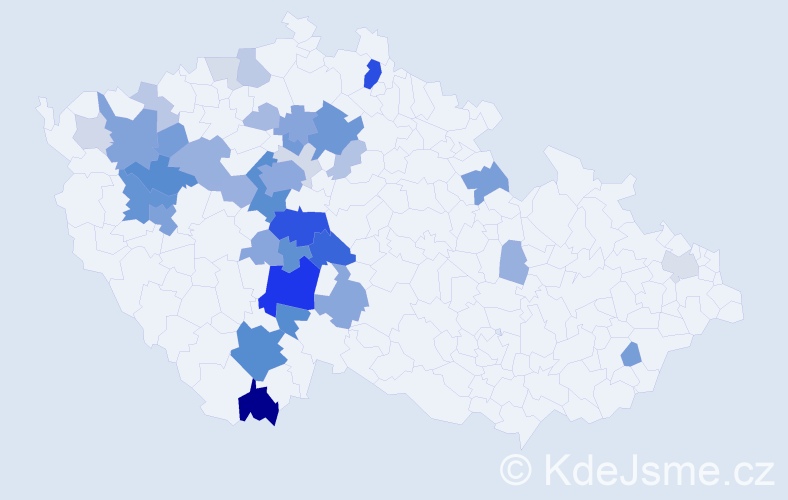 Příjmení: 'Kyptová', počet výskytů 129 v celé ČR