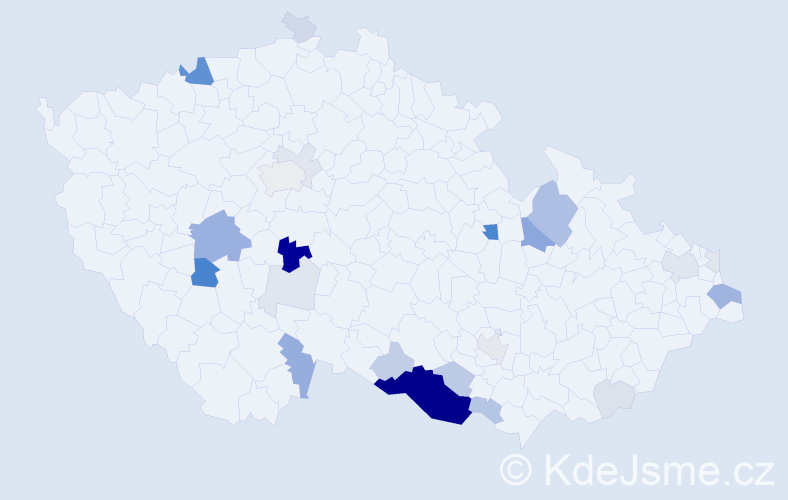 Příjmení: 'Hevera', počet výskytů 87 v celé ČR