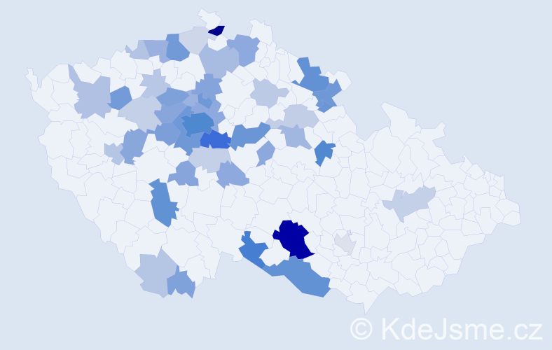 Příjmení: 'Kutinová', počet výskytů 182 v celé ČR