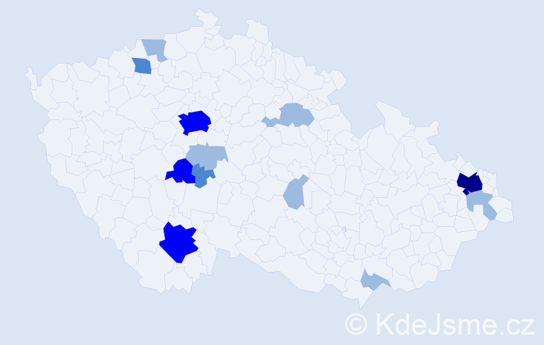 Příjmení: 'Vnenčák', počet výskytů 23 v celé ČR