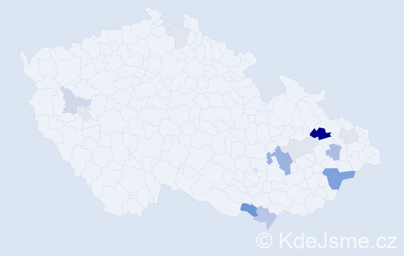 Příjmení: 'Paprstka', počet výskytů 25 v celé ČR