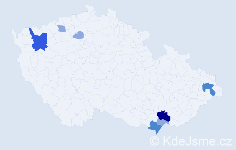 Příjmení: 'Lantošová', počet výskytů 15 v celé ČR