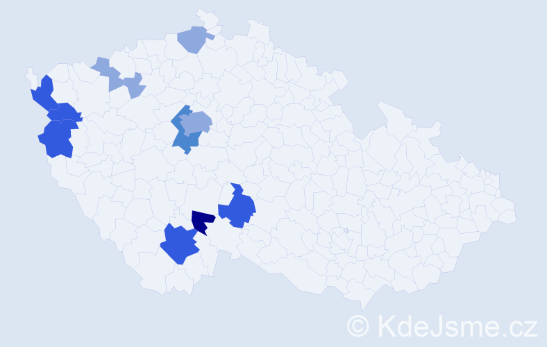 Příjmení: 'Dědouch', počet výskytů 26 v celé ČR