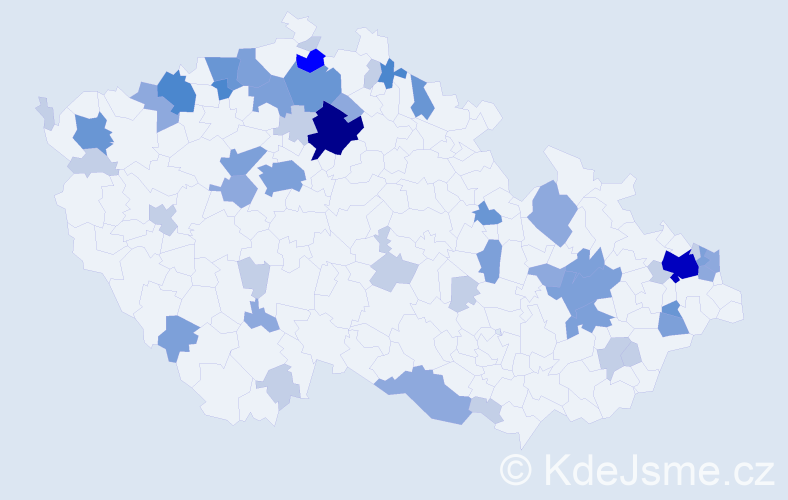 Příjmení: 'Deák', počet výskytů 134 v celé ČR