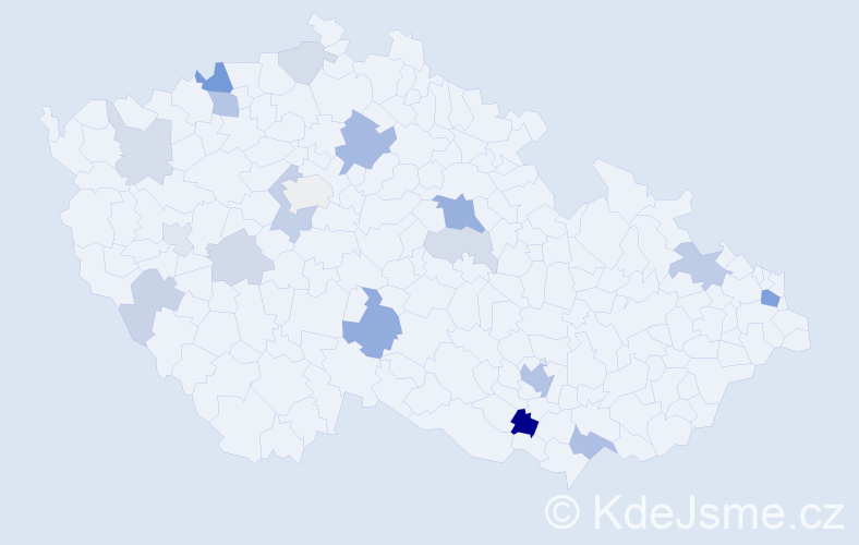 Příjmení: 'Laco', počet výskytů 42 v celé ČR