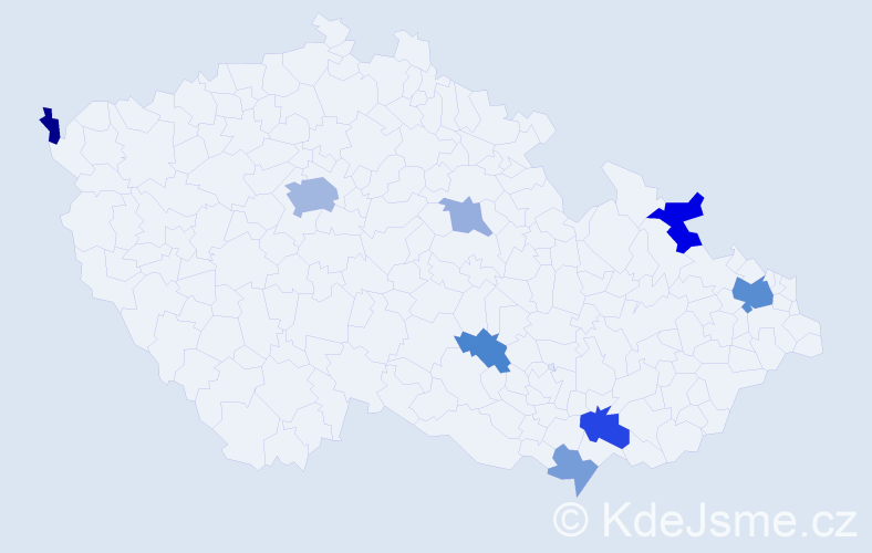 Příjmení: 'Vadas', počet výskytů 19 v celé ČR