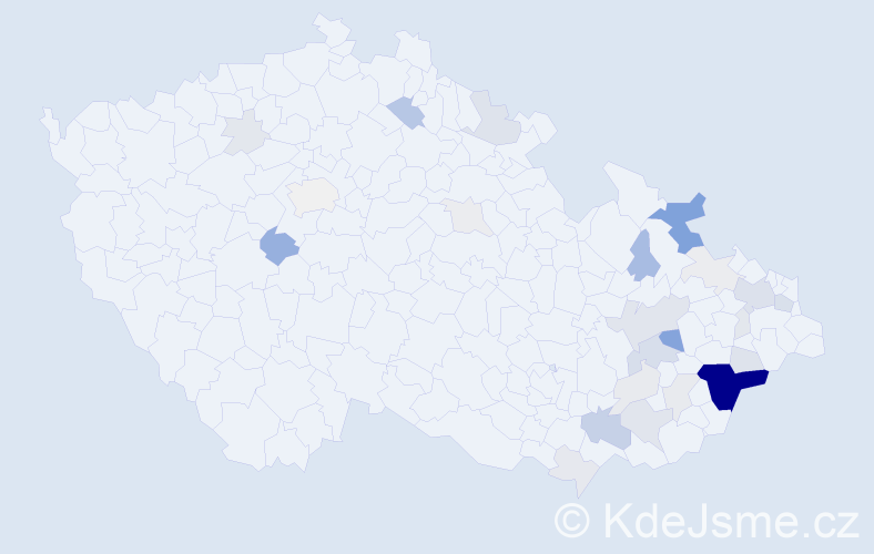 Příjmení: 'Haničáková', počet výskytů 107 v celé ČR