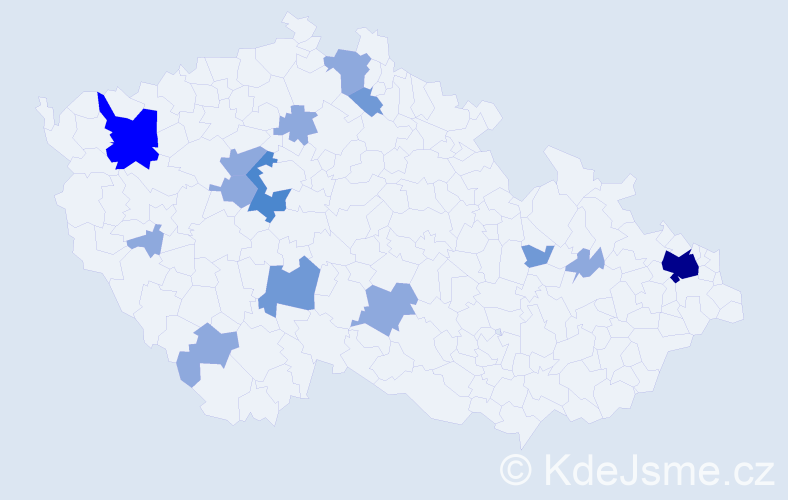 Příjmení: 'Kindel', počet výskytů 27 v celé ČR